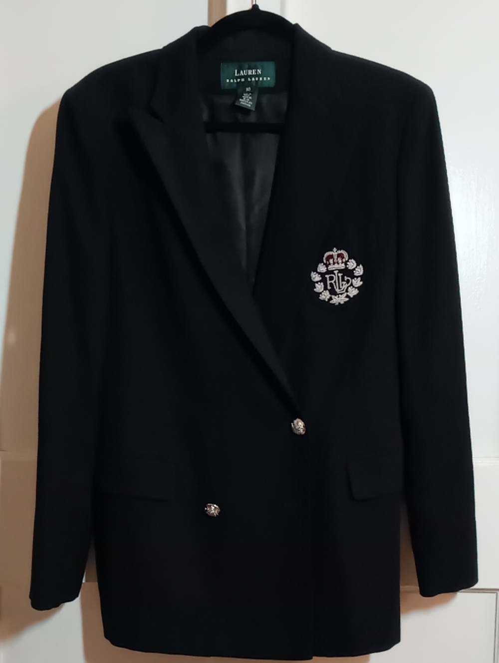 Ralph Lauren Black 100% New Wool Double-Breasted Crest Blazer